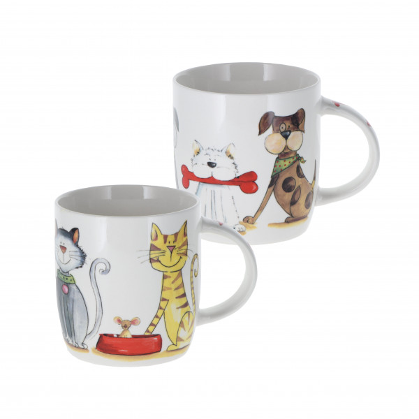 Taza porcelana 'Cat &amp; Dog' 355 ml, 2 diseños surt.