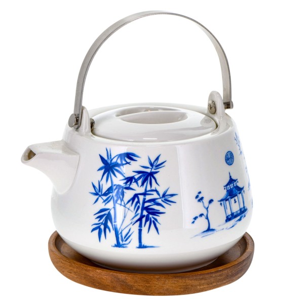# Porzellan Teekanne 'Pagoda' 0,75 l mit Holzuntersetzer