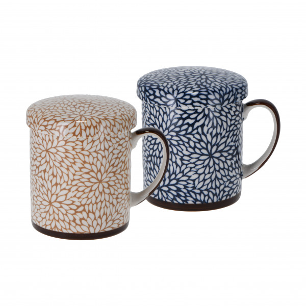 Japan 'Miki' lidded mug with strainer, 2-piece set