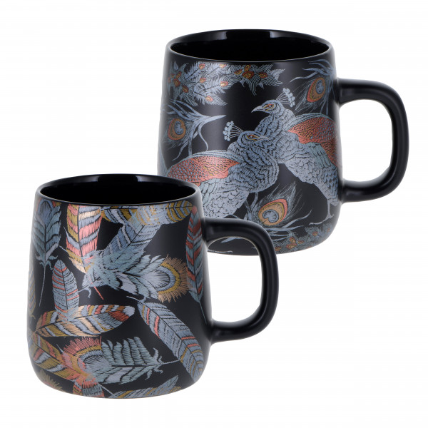 FBC porcelain mug 'Peacock &amp; Feathers' 395 ml, 2 assorted designs