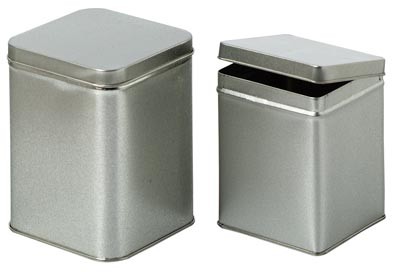 250g Silver caddy, hinged lid, square