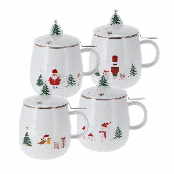 Juego de tazas con tapa 'Let it snow' con filtro, 4 x 450 ml