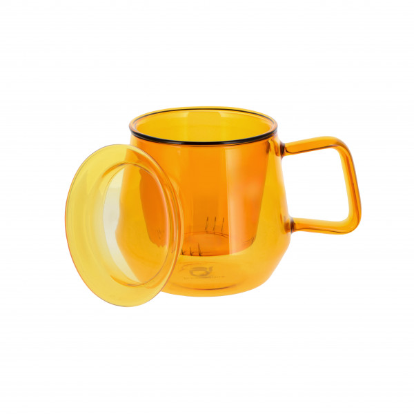 Taza de cristal con tapa 'Livorno' ámbar 350 ml con colador de cristal