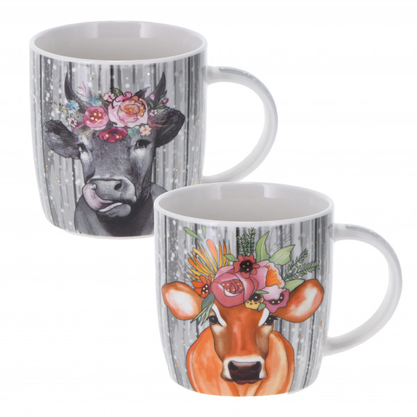 Porzellanbecher 'Verrückte Kuh' 300 ml, bunt mit gold, 2-fach