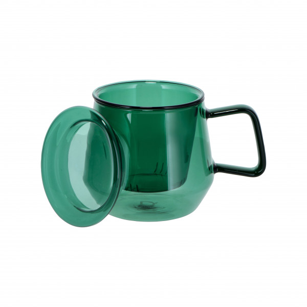 Taza de cristal con tapa 'Livorno' gasolina 350 ml con colador de cristal