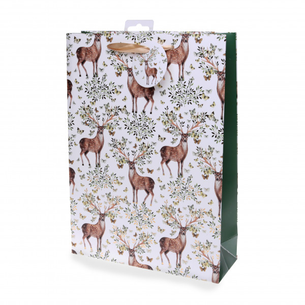 Paper bag 'Hirsche' (Deer) 25 x 8,5 x 34,5 cm H 24x35+3cm, 15my