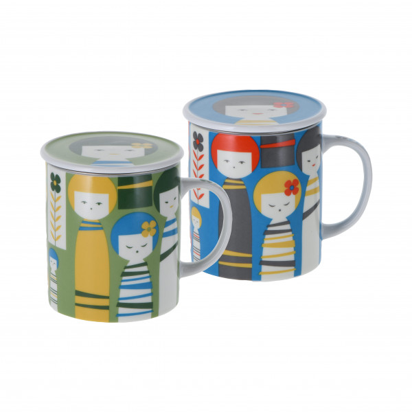 Japan 'Akiko' lidded mug with strainer, 2-assorted