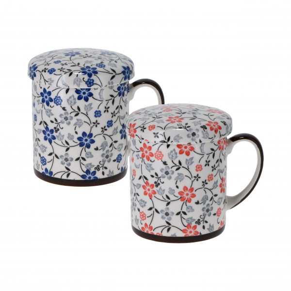 Japan 'Chika' lidded mug with strainer, assorted colours (2-pack)