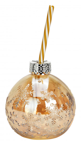 #Weihnachtskugel Trinkglas 'Snowflakes' mit Strohhalm 450 ml