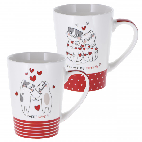 Porzellanbecher 'Lovecats' 500 ml 2-fach sortiert